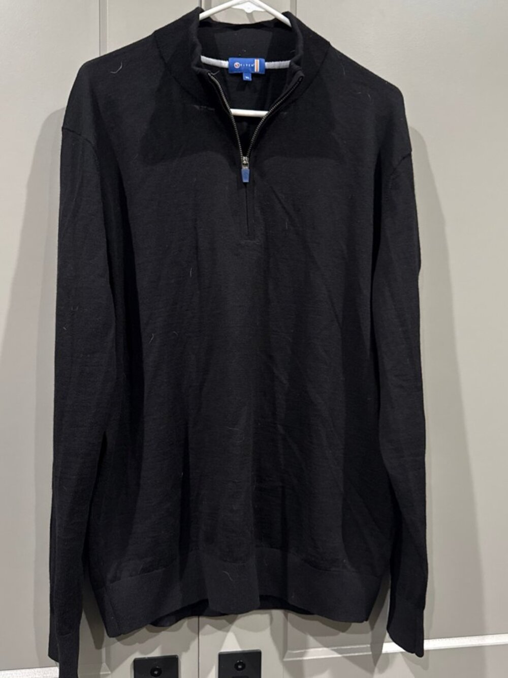 STITCH Golf Men’s XL 100% Waterproof Wool 1/4 Zip Sweater Black Long Sleeve